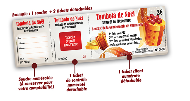 Billeterie papier recyclé tombola noel gendarmerie Villemorin