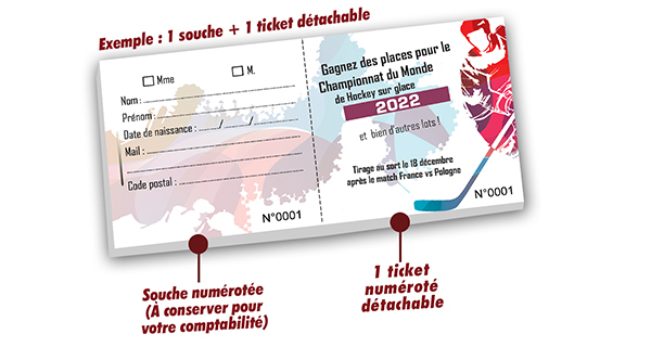 billetterie tombola papier recyclé pas cher sports hockey