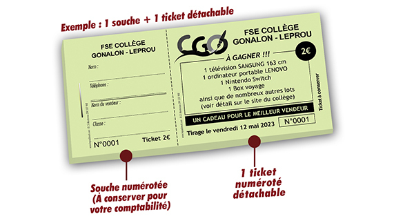 ticket tombola ecole Gonalon