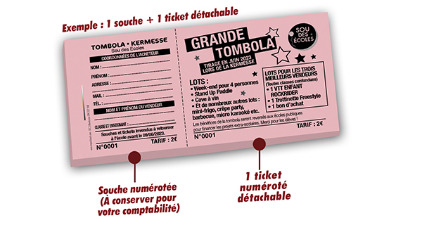 Ticket tombola école - 50 exemples personnalisés