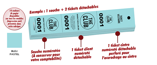 500 Tickets Vestiaire Perforés 3 Parties – 3 X 20 Cm, Bleu – Lot De 10 Paquets De 50