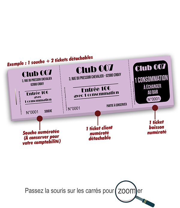 Copie de impression billet d'entrée discothèque avec conso club 007