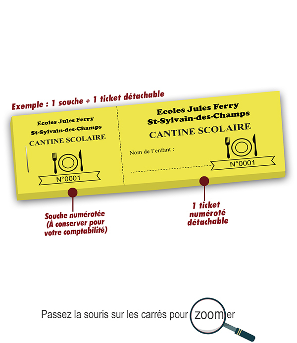 tickets numérotés pour la cantine Sylvain