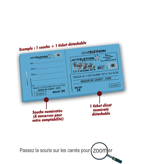 Copie de ticket tombola pas cher personnalisés associations téléthon