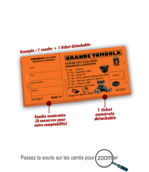 tickets de tombola pour les écoles marcel pagnol