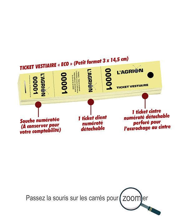 tickets de vestiaire numérotés pas cher grande quantité l'Agrion copie