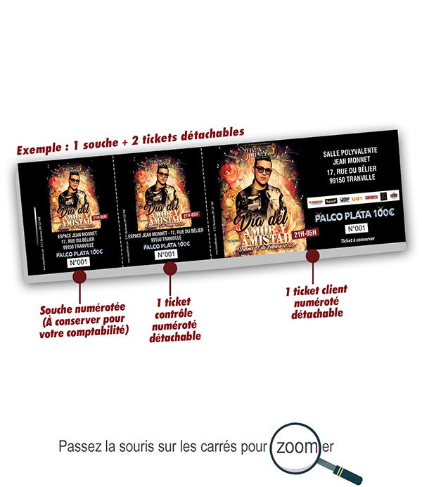 Copie de tickets détachables pas cher concert latino