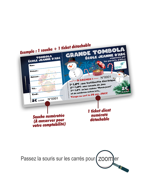 Tickets tombola noël bonhomme de neige