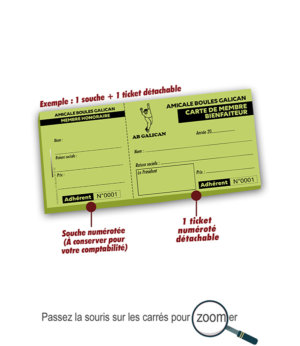 carnet à souche carte adhérent Galican