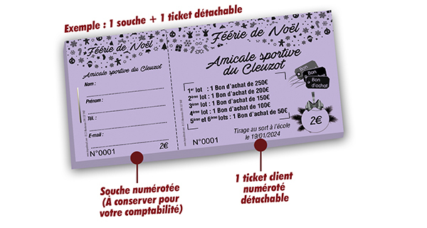 exemple billetterie pas cher tombola de noel ecole Amicale sportive du Cleuzot