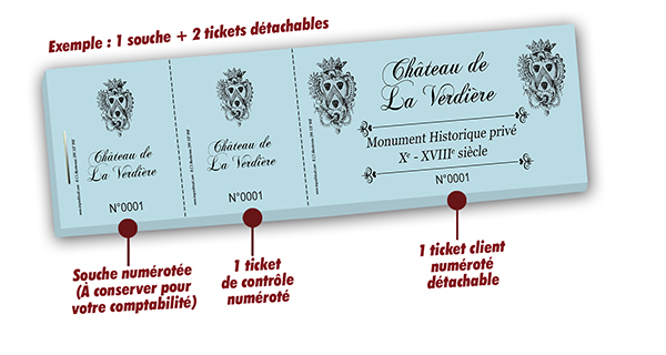 impression carnet de tickets d'entrée chateau de la Verdière