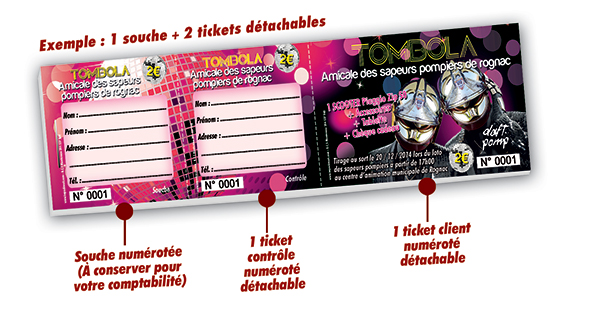 impression tickets  tombola pas cher pompiers rognac