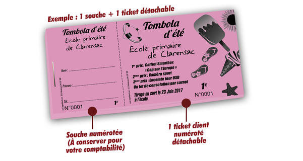 carnets à souche numérotés tombola ecole ete