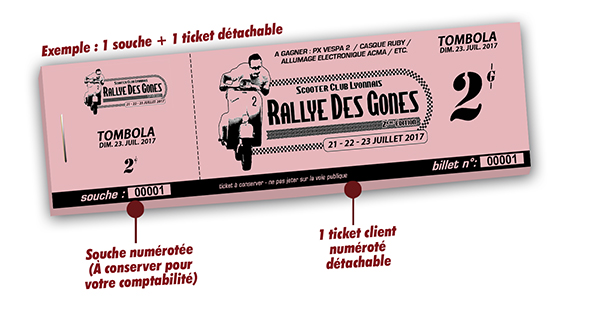 modèle billets tombola sports petit prix  scooter rallye des gones