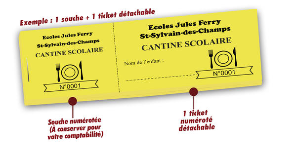 tickets numérotés pour la cantine Sylvain