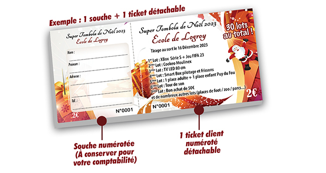 Ticket tombola Noël - 30 exemples personnalisés