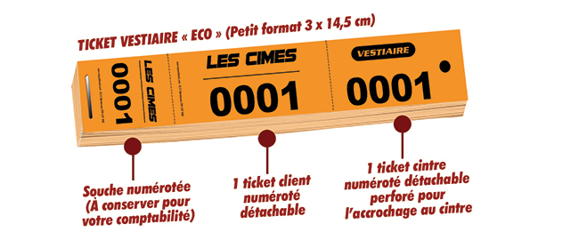 TICKETS VESTIAIRES Carnet 50 coupons détachables pour Vestiaires