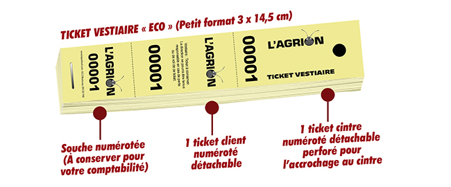 tickets de vestiaire numérotés pas cher grande quantité l'Agrion