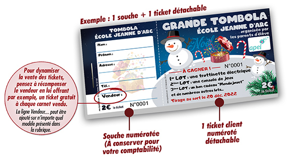 Tickets tombola noël bonhomme de neige